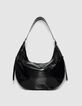 Sac demi-lune noir cuir glac&eacute; Allane Femme-3
