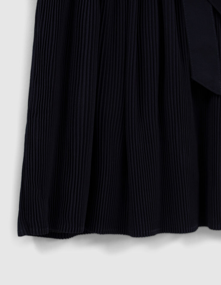 Marineblaues Mädchenplisseekleid mit Gürtel-5