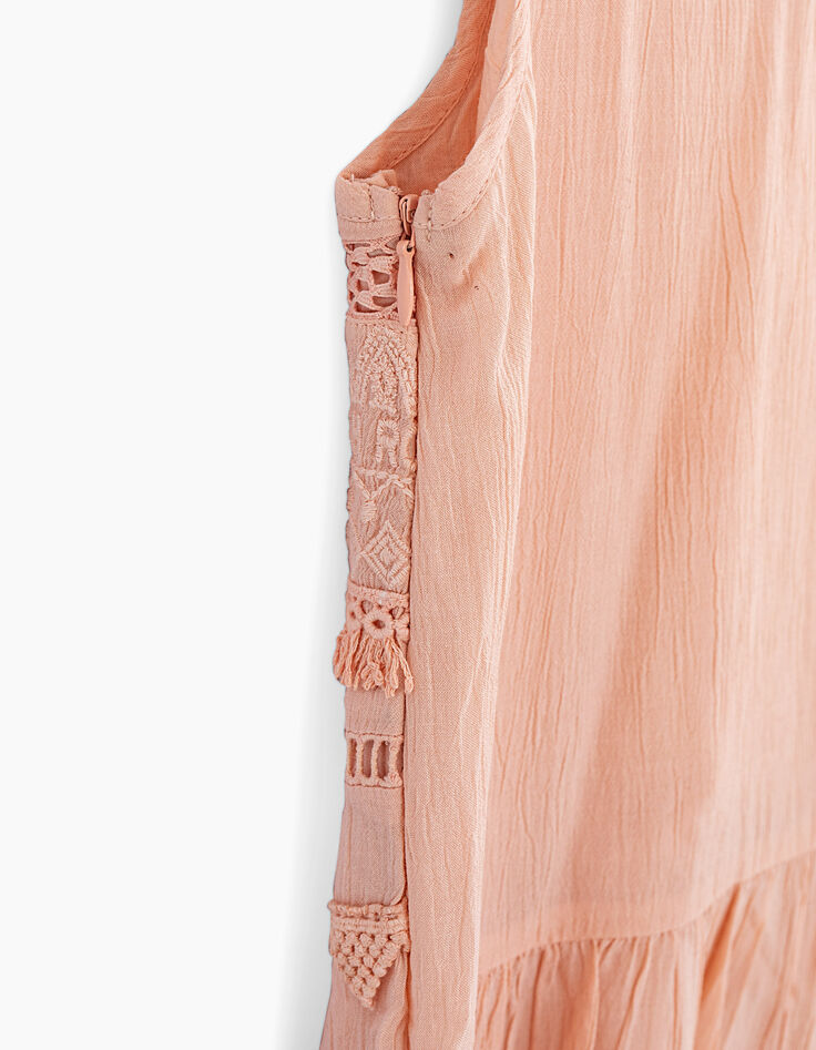 Robe rose poudré dentelle et broderies fille-5