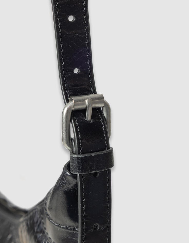Sac demi-lune noir cuir glacé Allane Femme-4