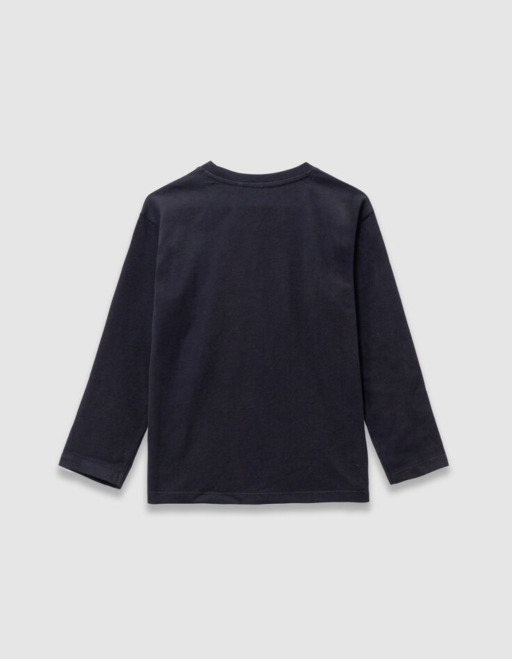 Boys’ black organic cotton T-shirt with printed van image-3