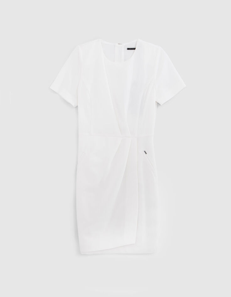 Robe crayon blanc cass&eacute; avec plis Femme-6