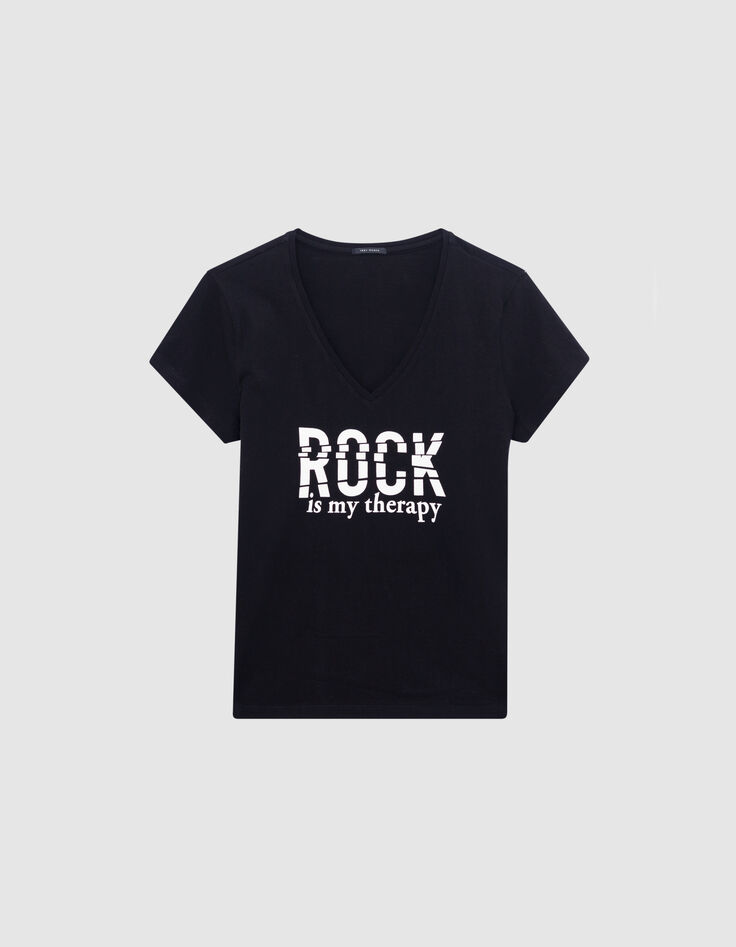 Schwarzes T-Shirt aus Bio-Baumwolle mit Pailletten-Botschaft f&uuml;r Damen-6