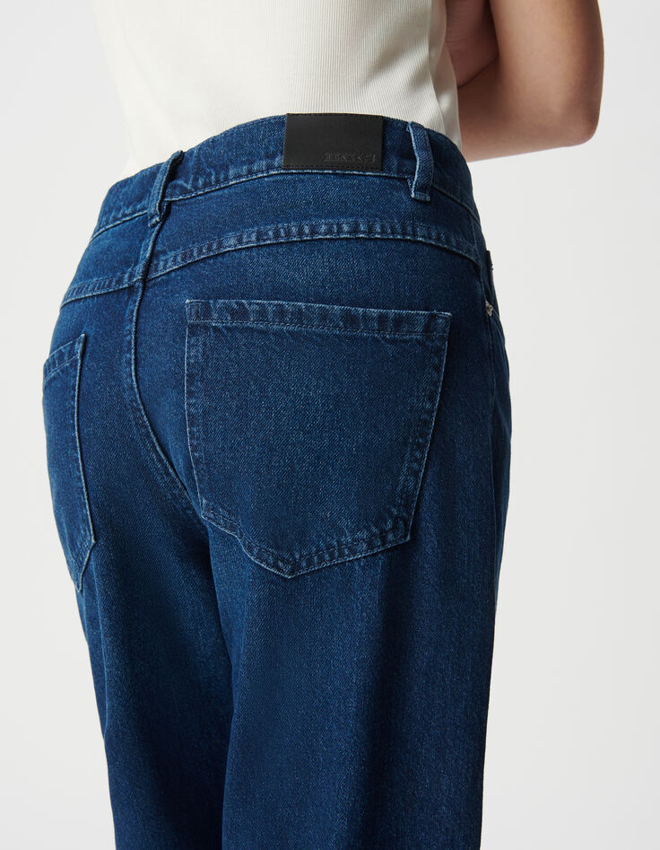 Damesblauwe boyfriendjeans met bijsnijding-6
