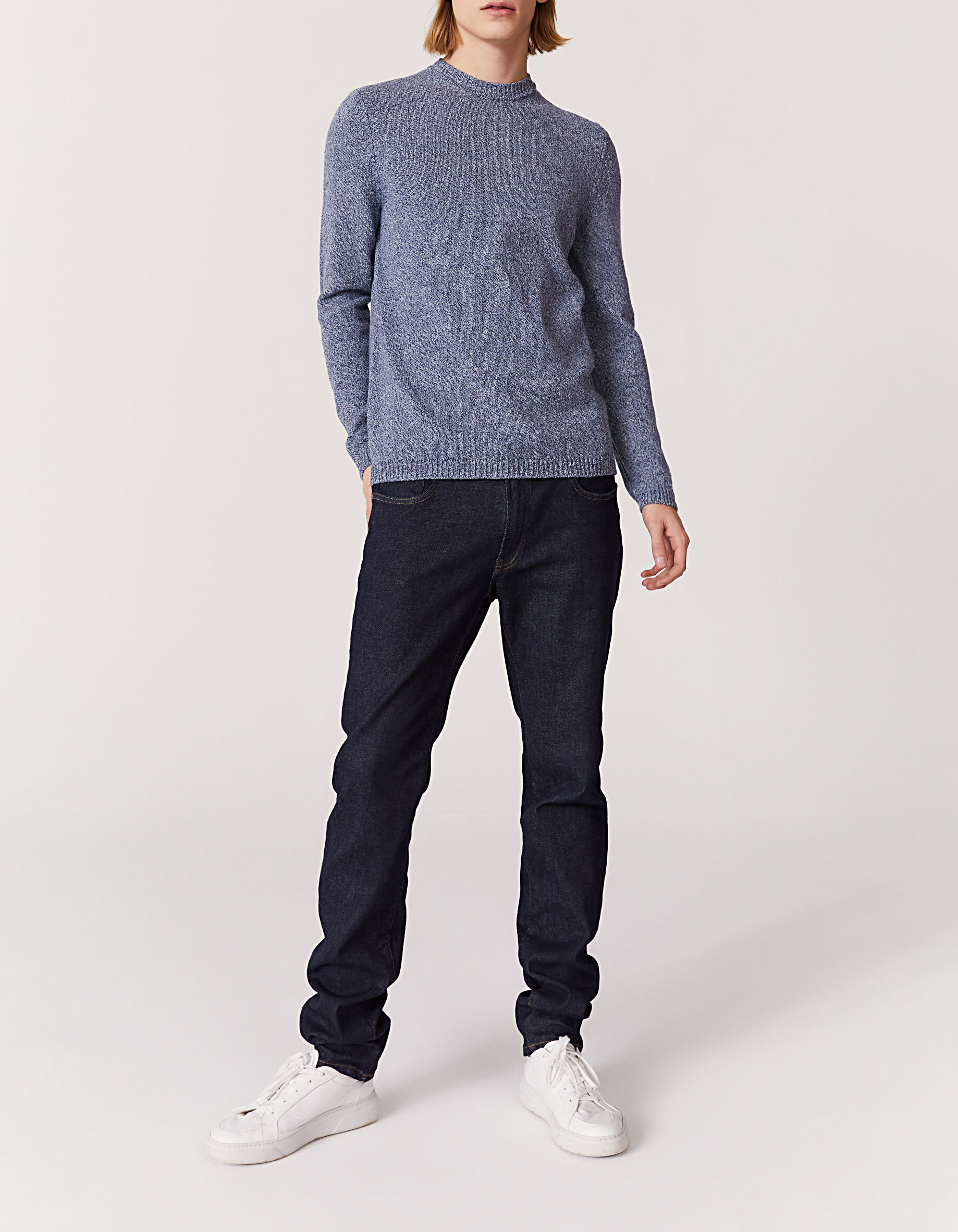 Men s blue stone mouline knit sweater IKKS