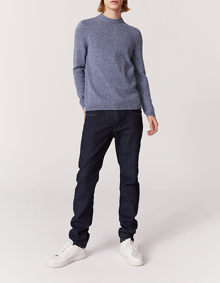Pull bleu stone tricot mouliné Homme-6