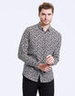 Men&rsquo;s black floral print slim shirt-3