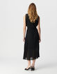 Women's long black pleated dress with lace bands-2