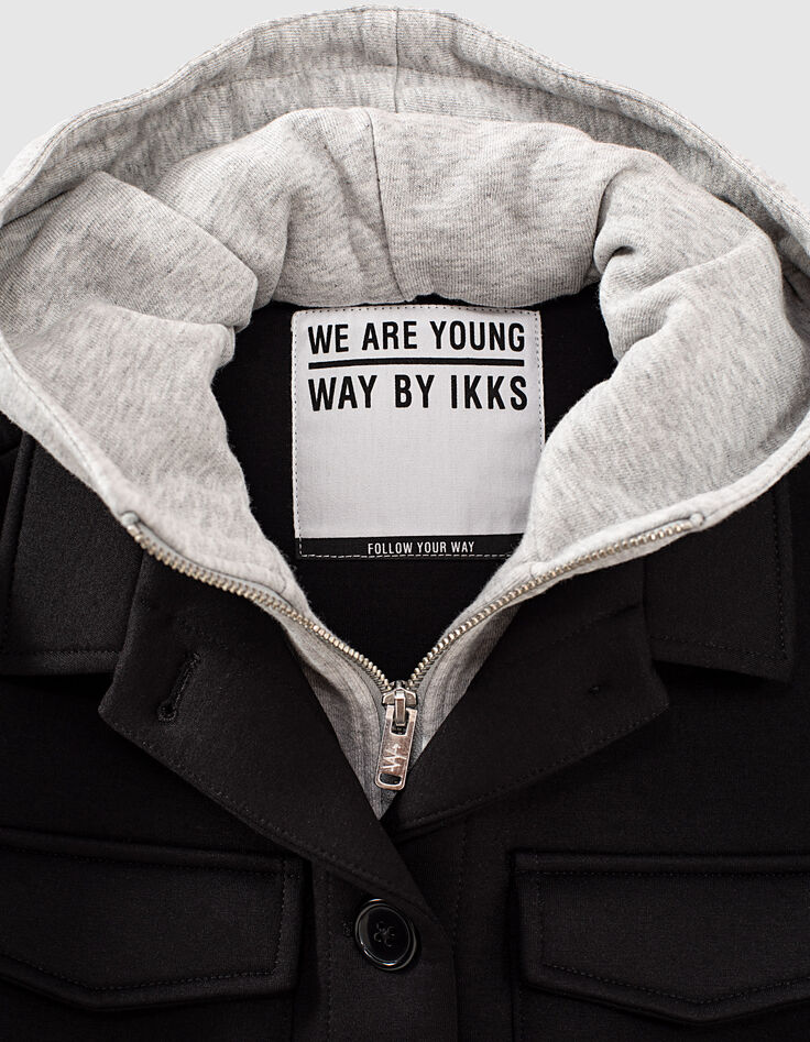 Zwarte jas neopreen met sweatstof kap meisjes-7
