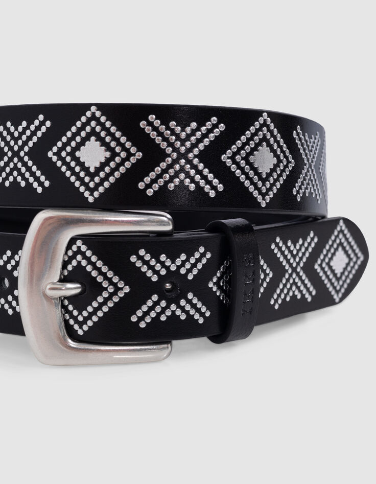 Ceinture noire cuir décor micro clous Femme-2