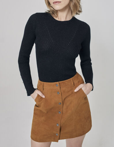 Women’s black fine knit sweater with buttoned cuffs - IKKS