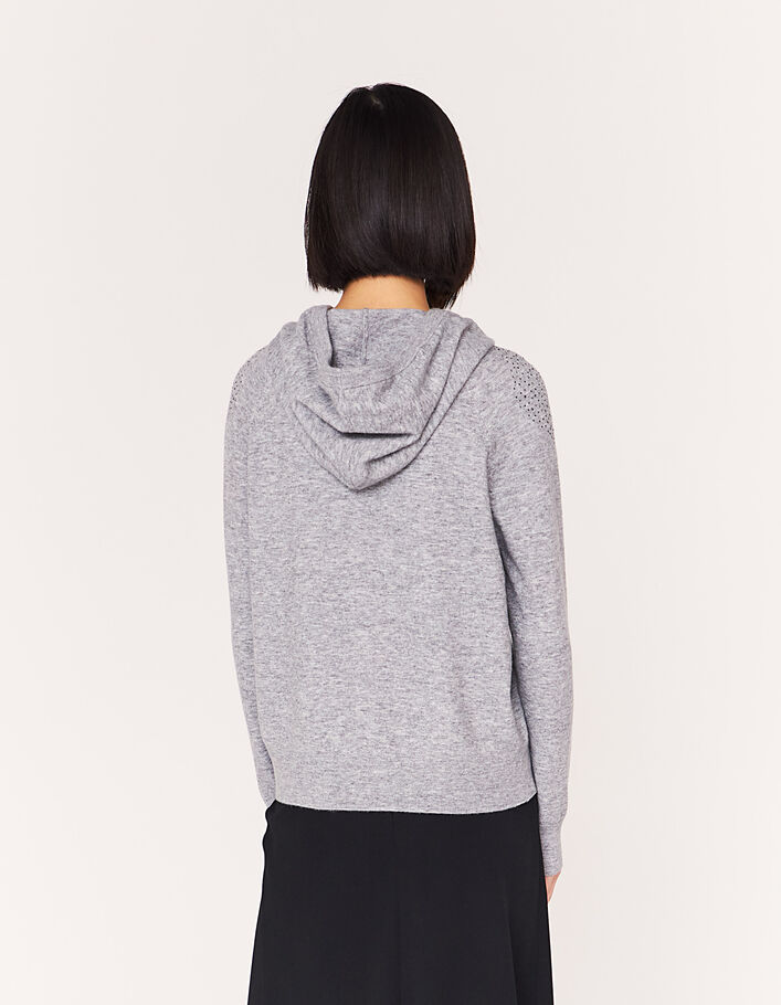 Women’s grey hooded cardigan with pretty details - IKKS