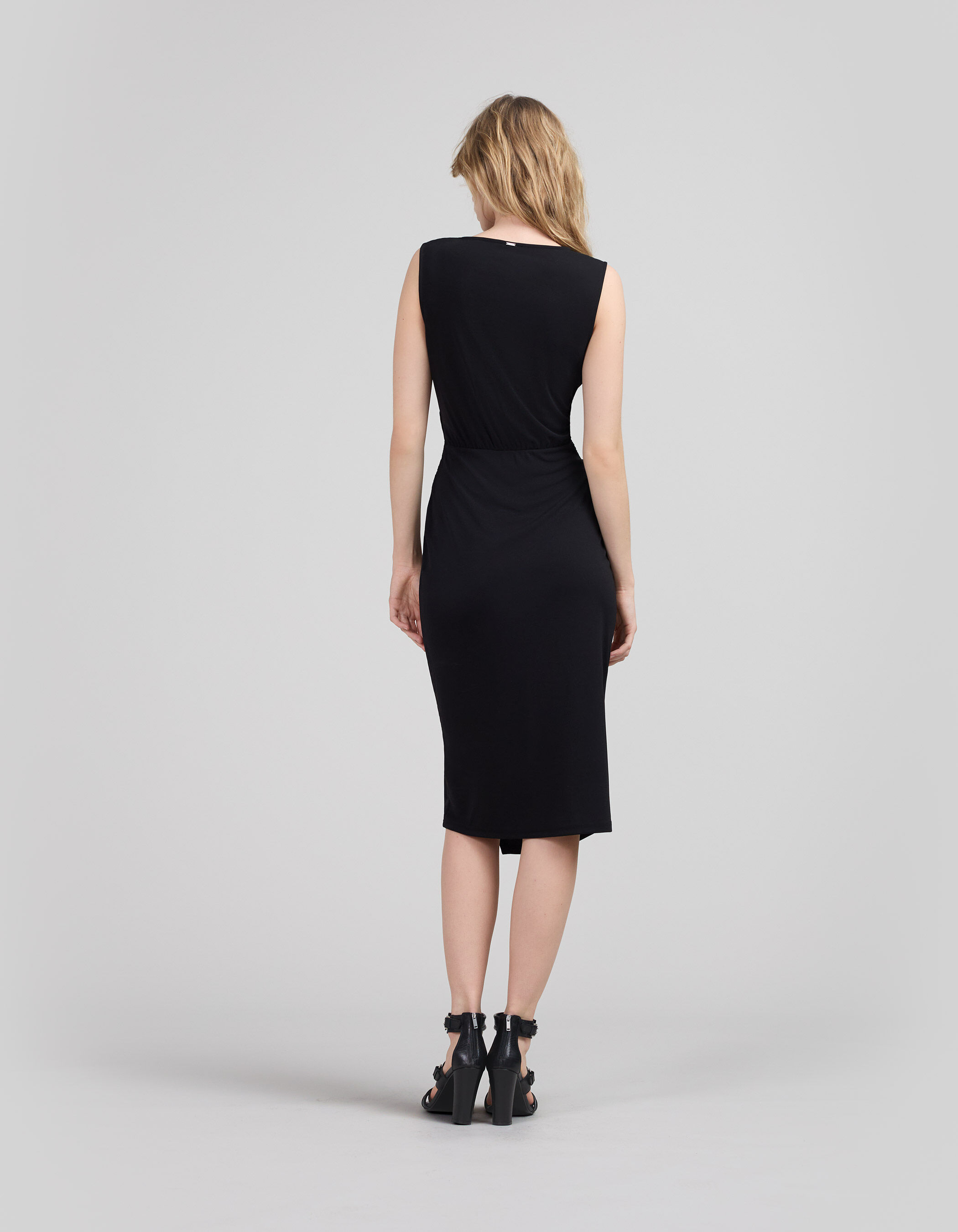 Robe noire maille recyclee effet portefeuille drape Femme IKKS
