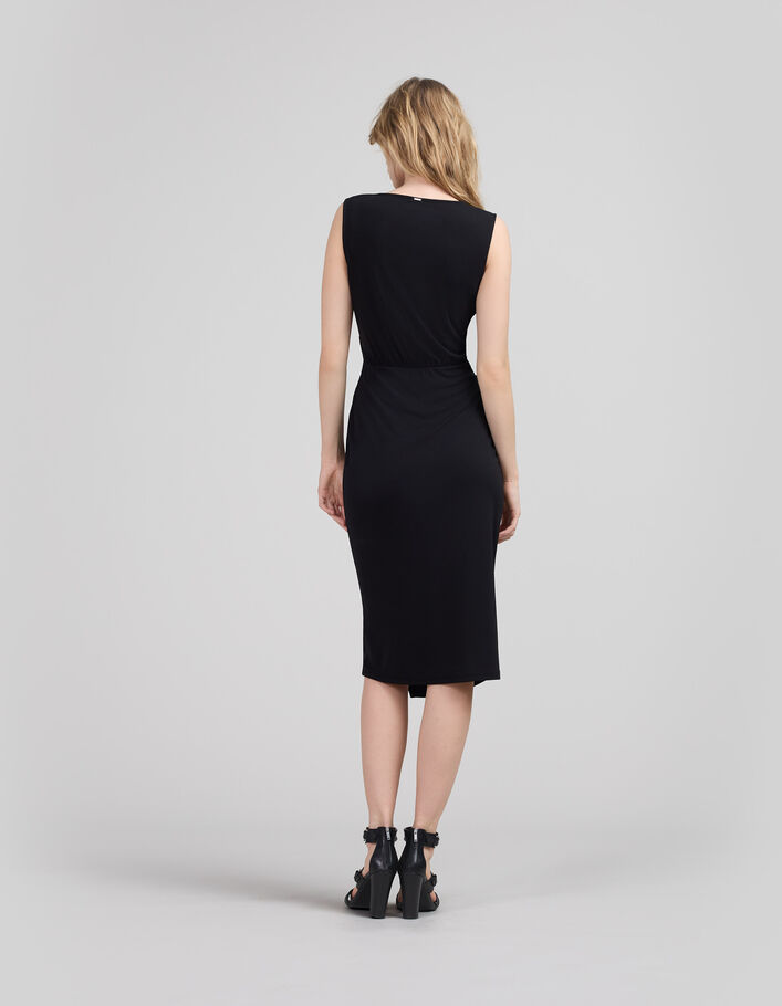 Zwarte gerecycleerde gebreide jurk met wikkeleffect Dames - IKKS