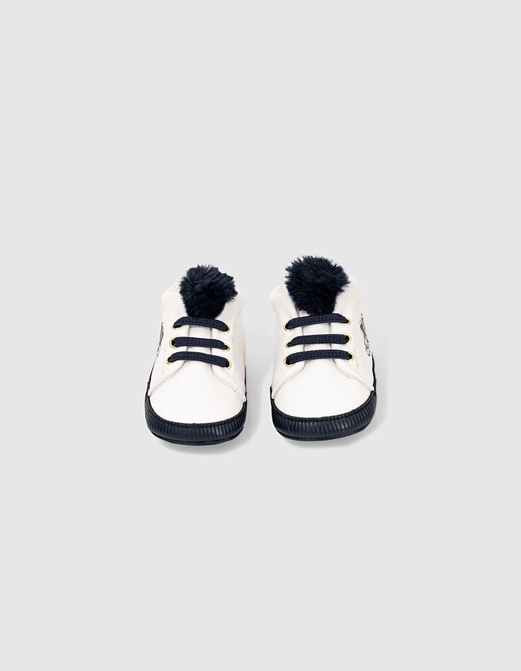 Deportivas blanco roto pompones navy bebé niña -2