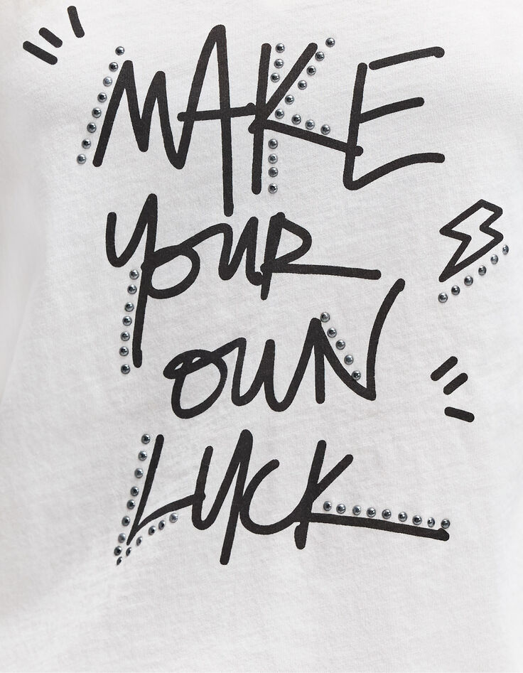 Wei&szlig;es Damen-T-Shirt mit Schriftzug und Nieten-4