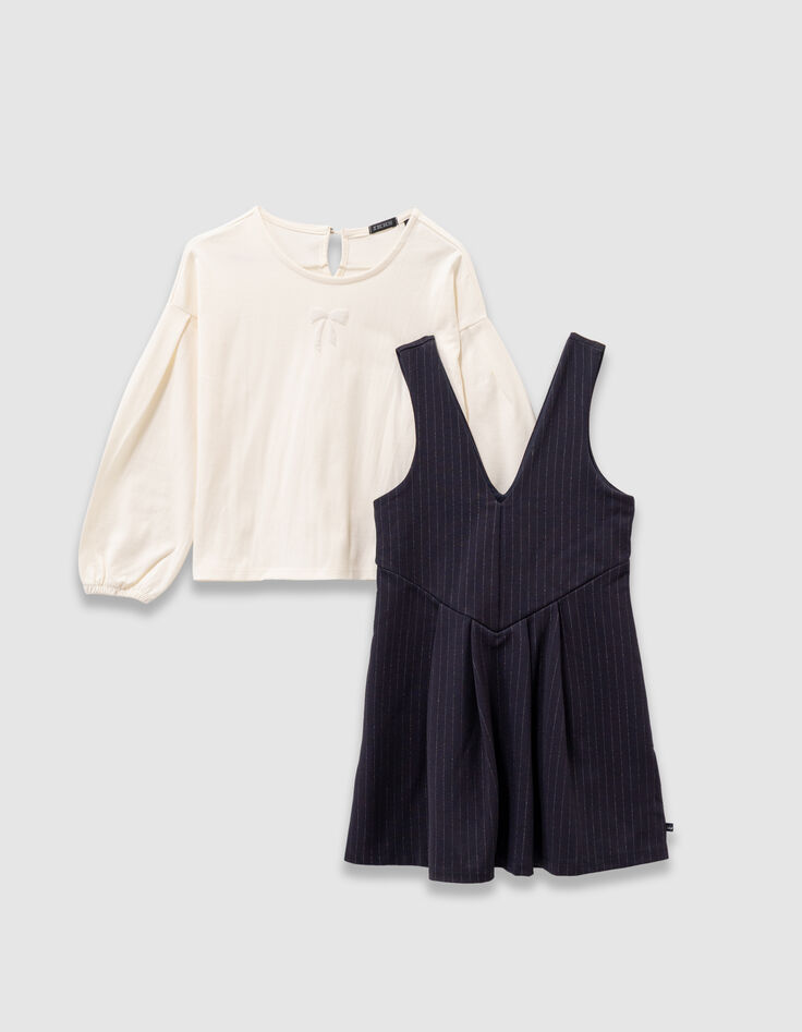 Girls’ 2-in-1 navy pinstripe dress and ecru T-shirt-5