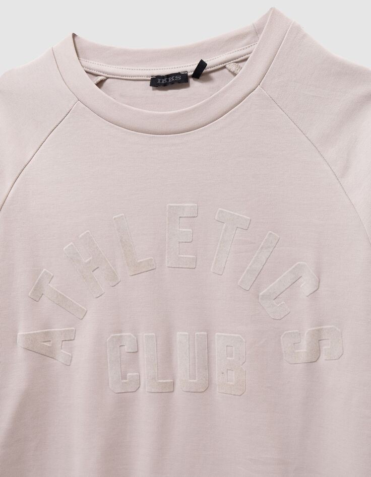 Camiseta beige algodón mensaje flocado terciopelo niño-2