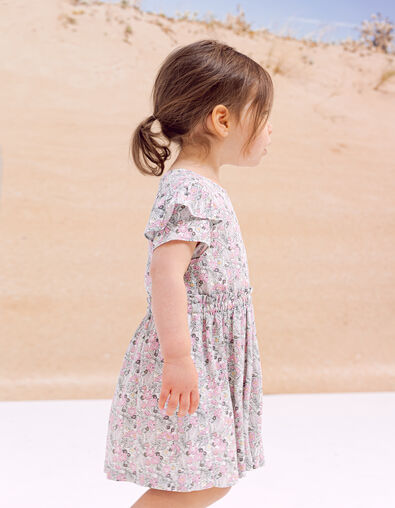 Baby girls’ khaki LENZING™ ECOVERO™ dress, little flowers - IKKS