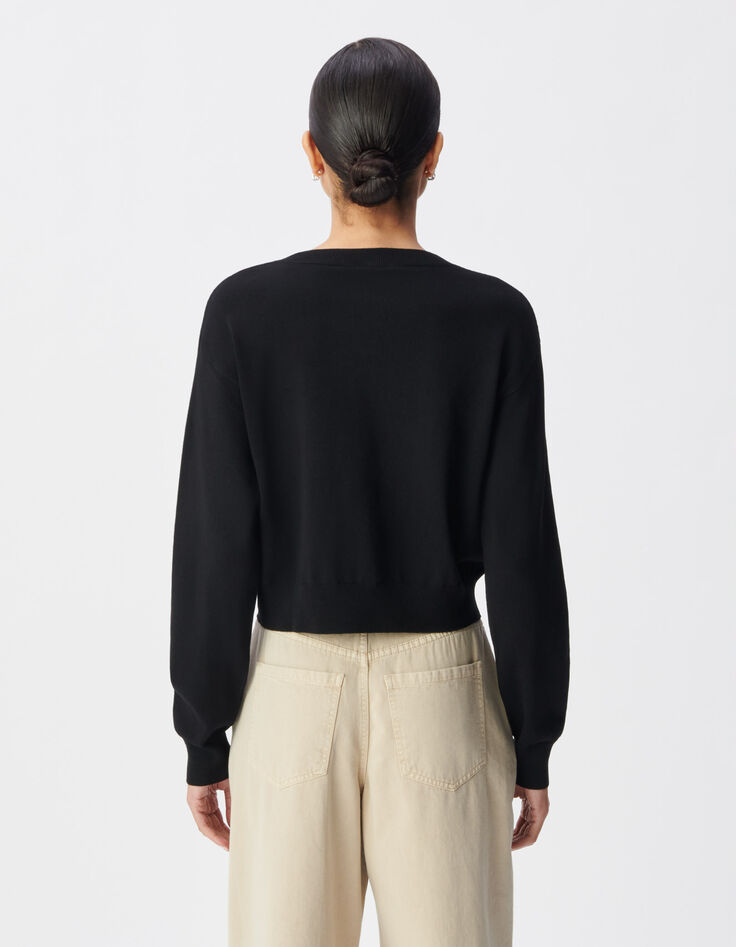 Chique zwarte gebreide trui met strass-knopen Dames-5