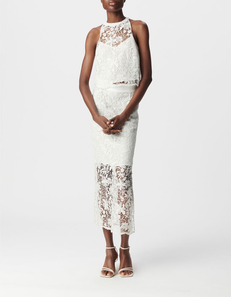 Mujer falda midi blanca todo encaje-6
