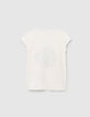 T-shirt blanc cass&eacute; broderies et message fille-3