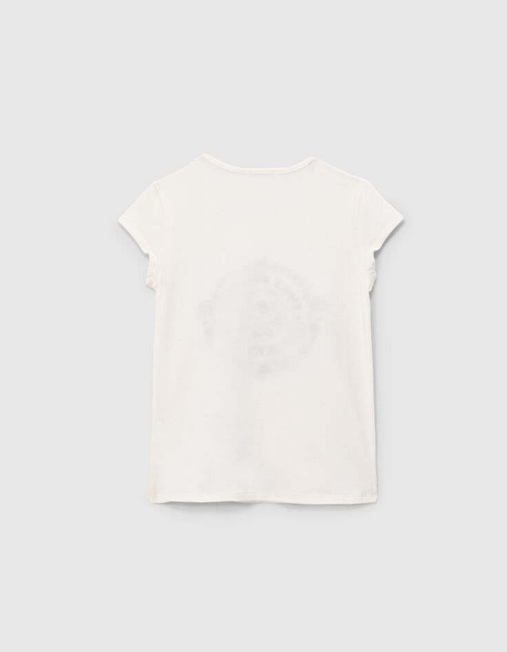 T-shirt blanc cass&eacute; broderies et message fille-3