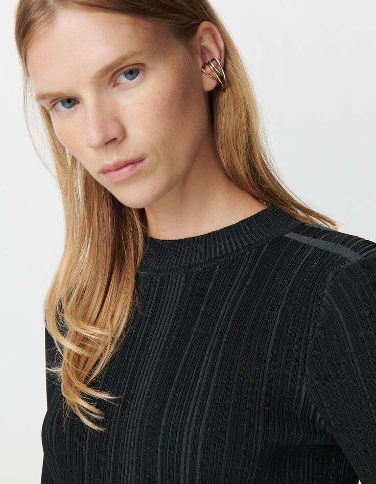 Women’s black knit striped figure-hugging sweater-4 Women’s black knit striped figure-hugging sweater-4