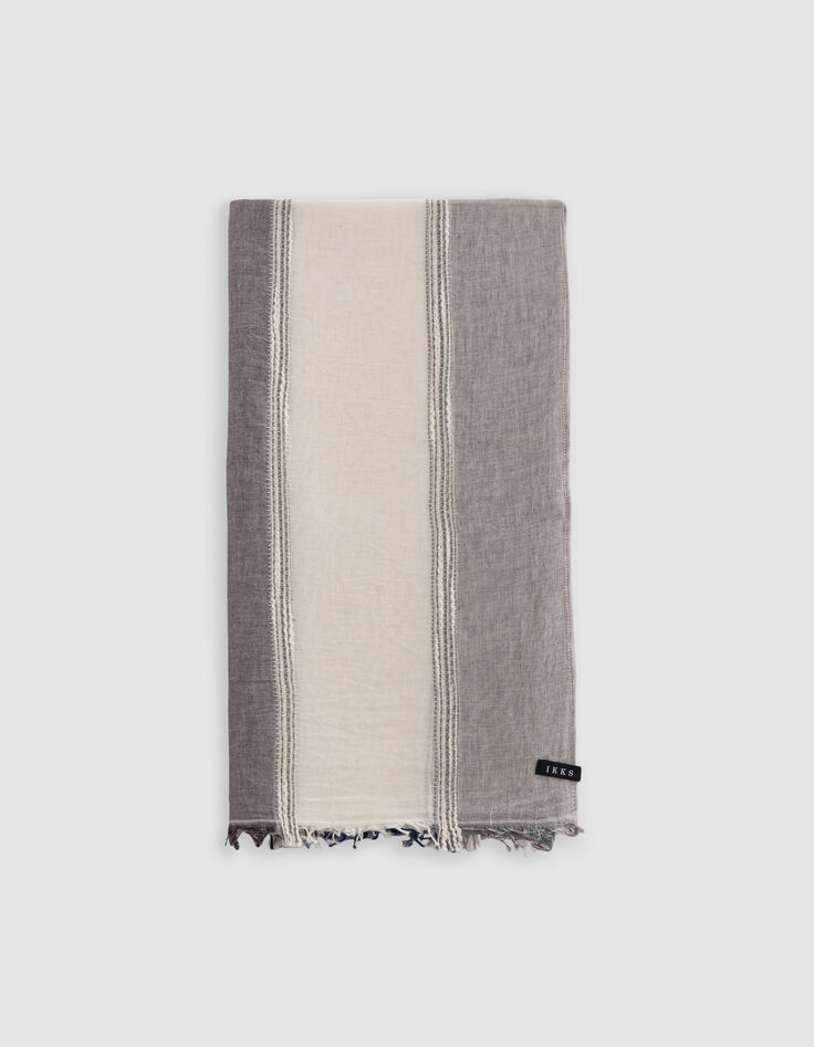Foulard bleu gris motif rayures détails broderies Homme-2