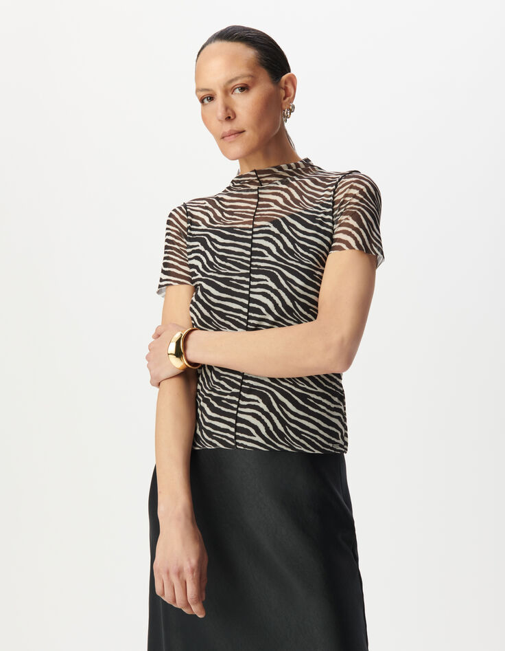 Black zebra motif mesh T-shirt-2 Black zebra motif mesh T-shirt-2