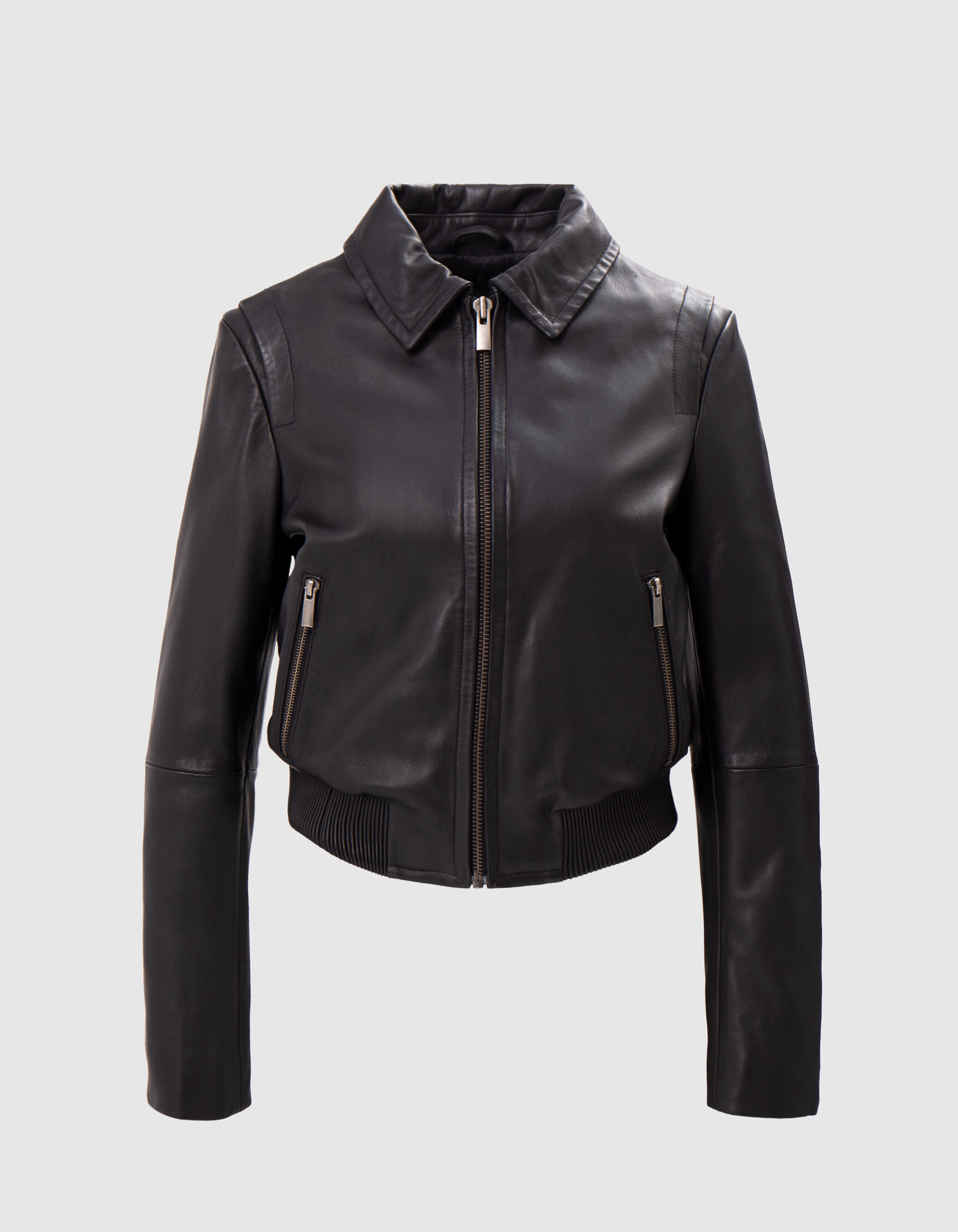 Pure Edition-Women's short black leather jacket IKKS