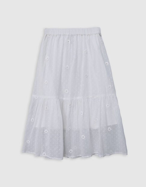 Falda blanca jacquard plumetis y flores bordadas niña - IKKS