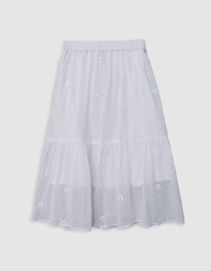 Jupe blanche jacquard plumetis et fleurs brodées fille-2