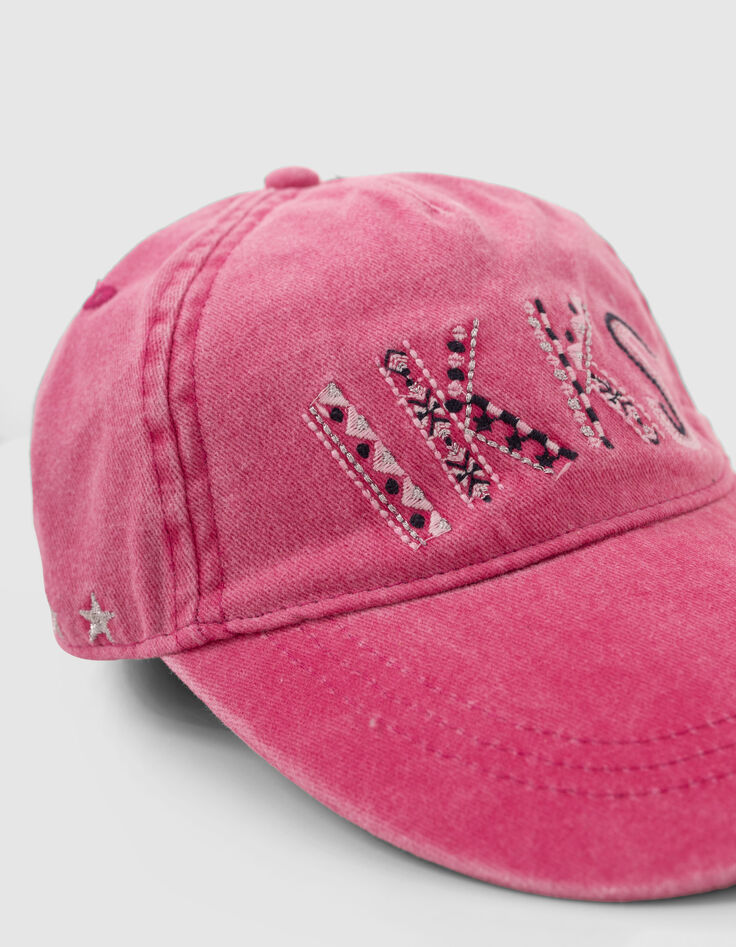 Fuchsia Mädchenschirmmütze mit Stickerei vorne-6