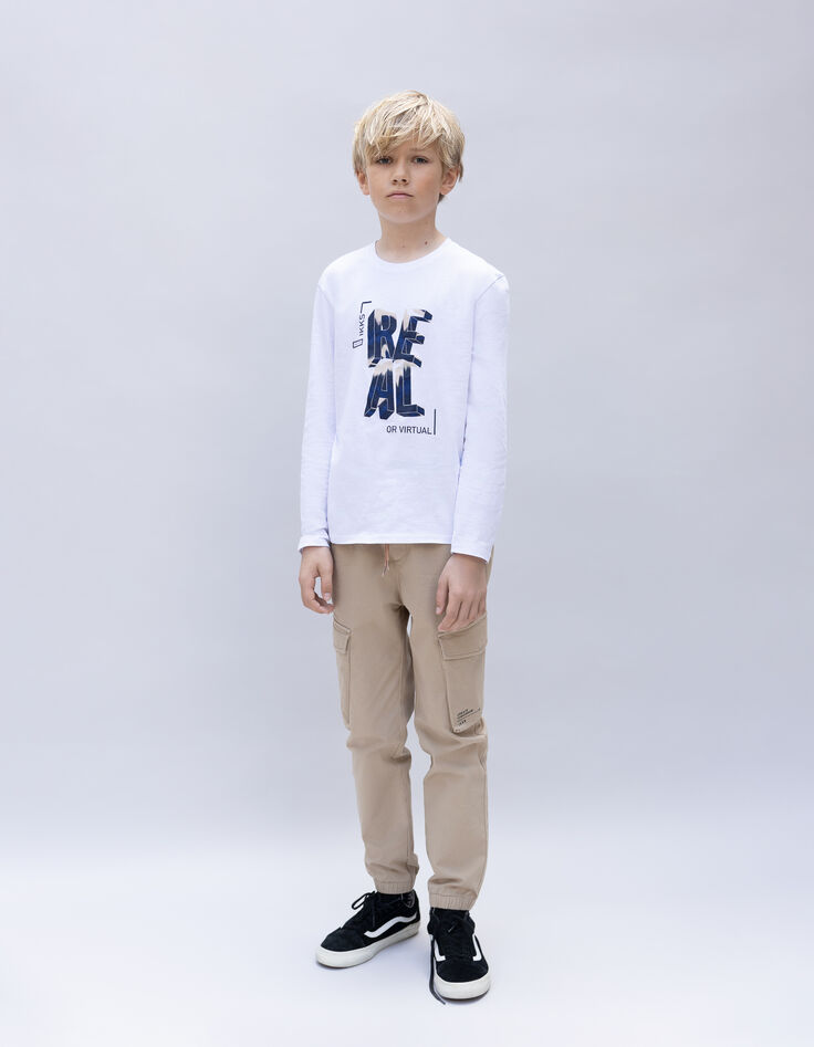 Beige JOGGER-Hose für Jungen mit elastischem Bund-1