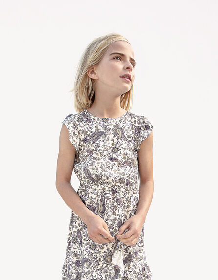Ecrufarbenes Mädchenkleid aus Ecovero® mit Paisley-Print 