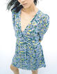 Lila Damenkleid, Drapé-Effekt, Maxi-Blumenprint-1