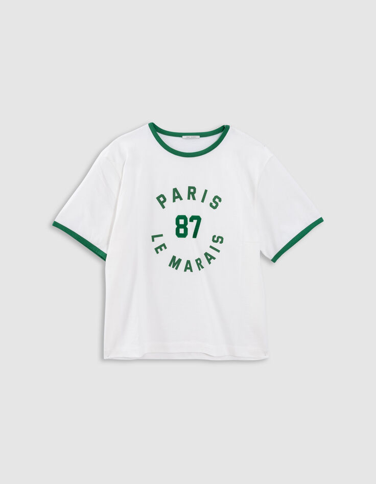 Wit T-shirt groene ribboorden met tekst-6