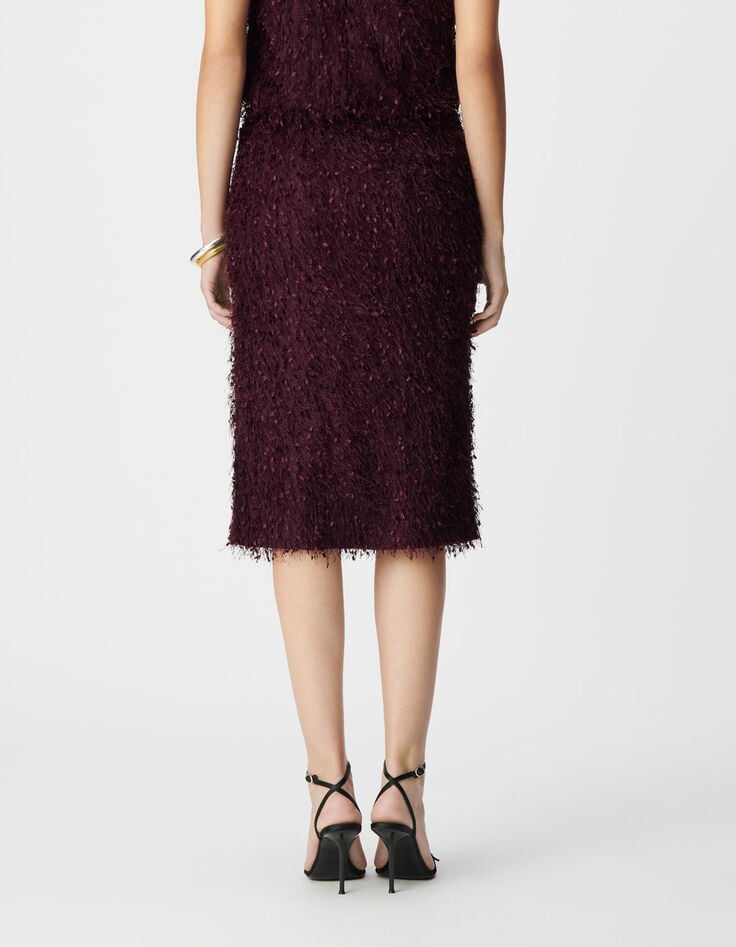 Jupe crayon fendue bordeaux effet plume Femme-3