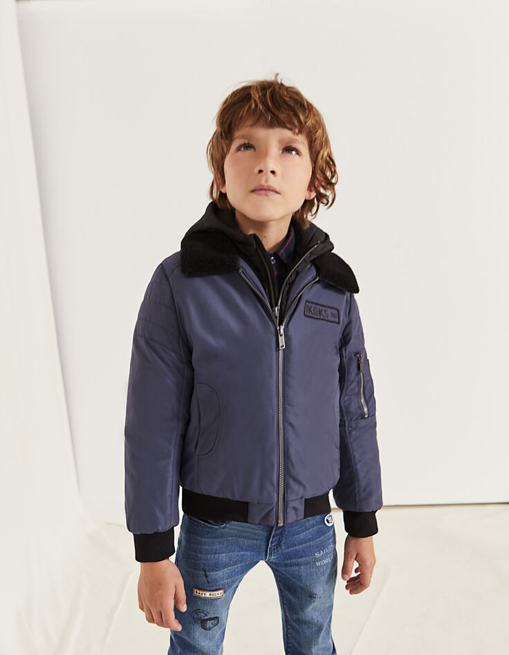 Boys&rsquo; slate bomber jacket with hood facing-7