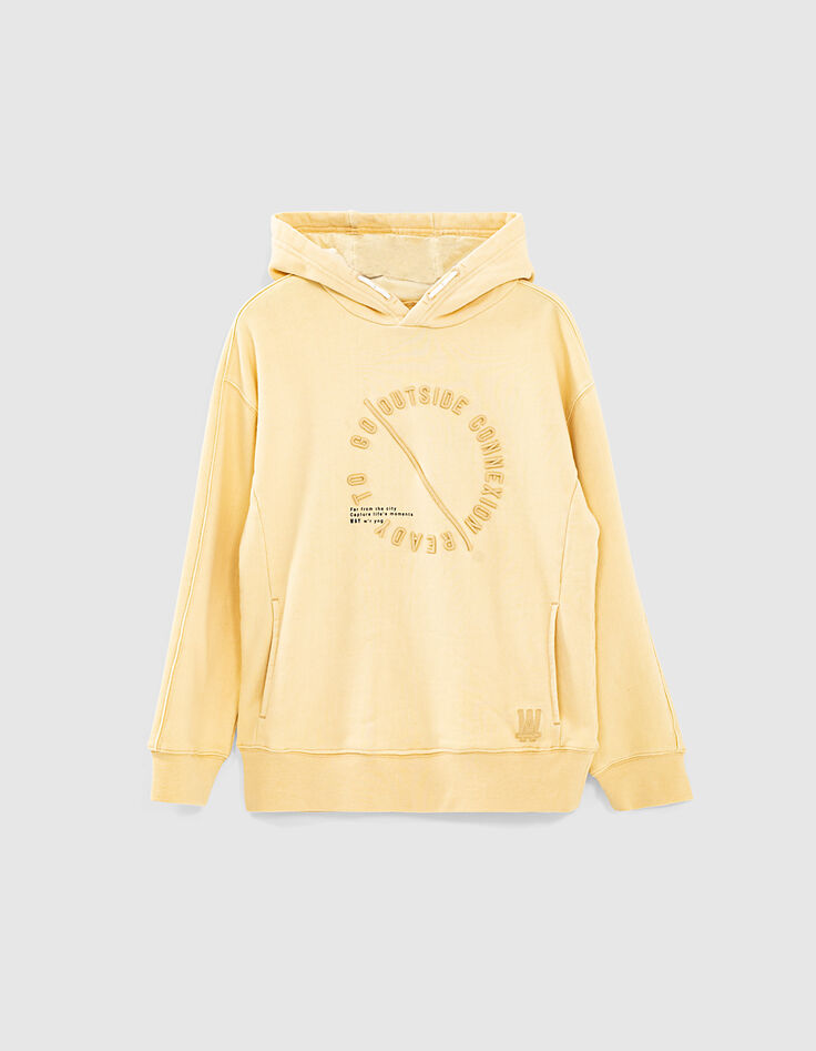 Sudadera amarillo medio letras bordadas en capucha niño -1