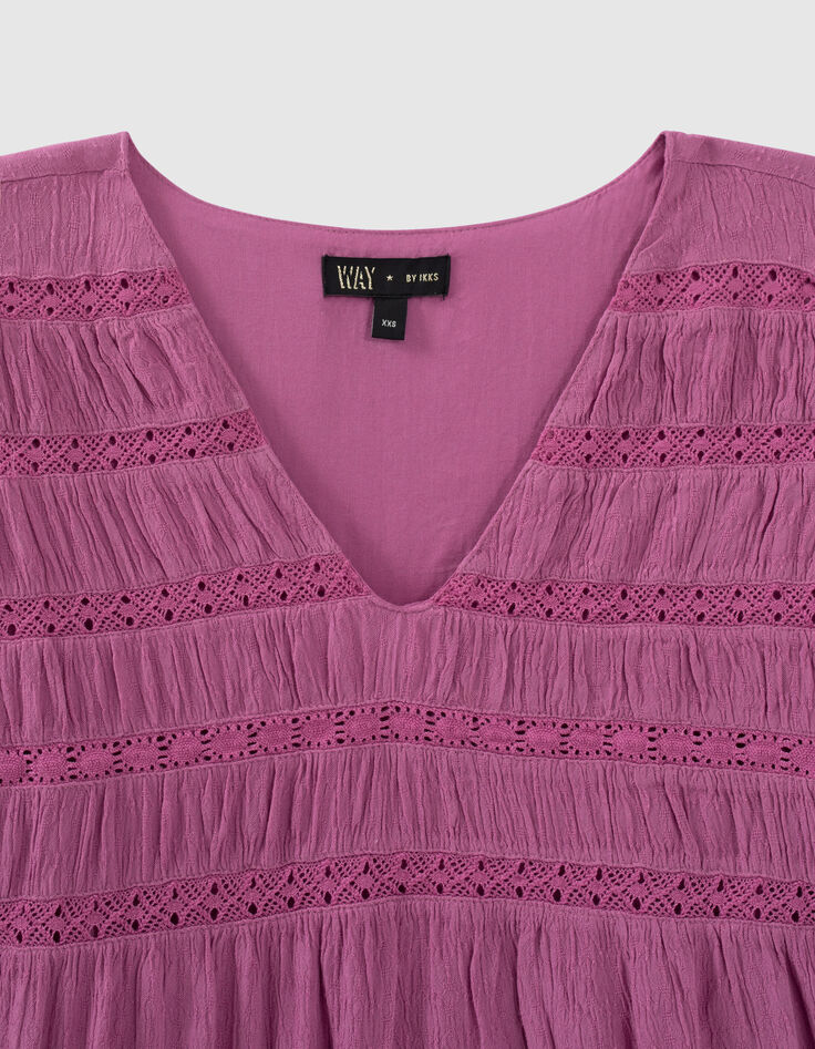 Girls’ violet waffle dress with lace braid-3