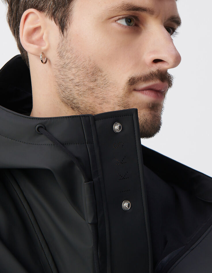 Schwarze Herrenjacke aus Gumminylon mit Kapuze-5