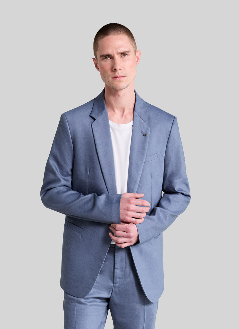 Men’s light blue linen blend suit jacket - IKKS
