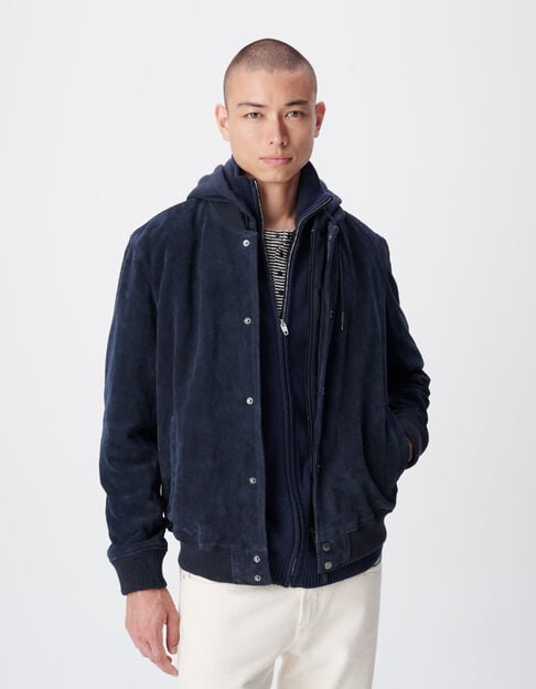 Donkerblauw su&egrave;de herenjack met afneembare capuchon - IKKS