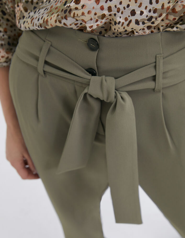 Women’s khaki belted high-waist straight trousers - IKKS