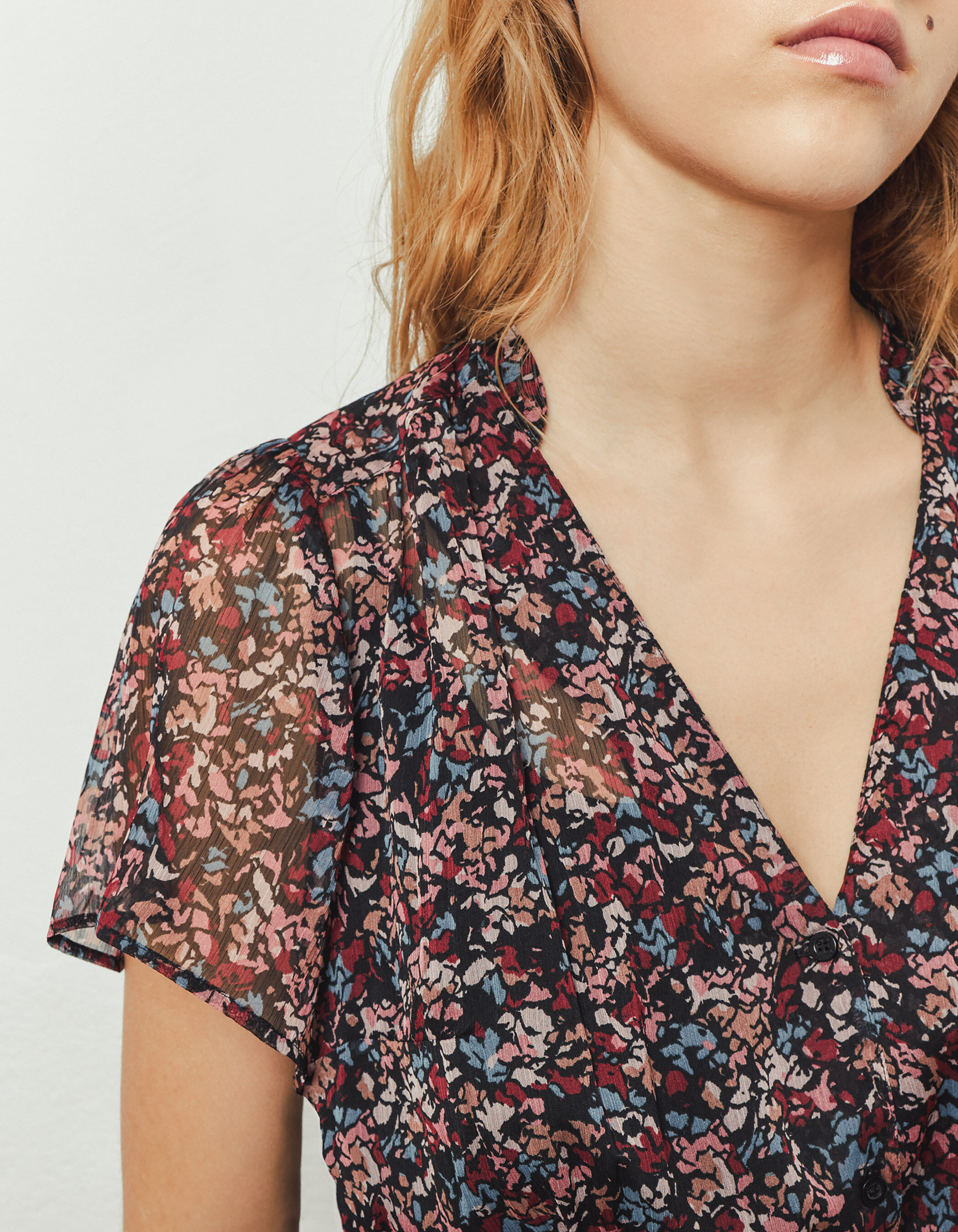Women s floral print on black short sleeve long dress IKKS