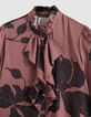 Damesbordeauxrood shirt met bloemenprint en maxi ruches-6