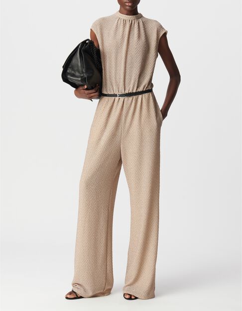 Dames jumpsuit met visgraatmotief in goud - IKKS