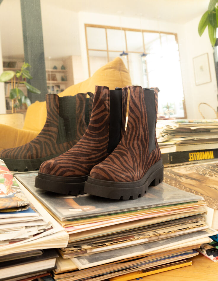 Chelsea laarzen bruin leer Fluwelen zebra motief I.Code-8